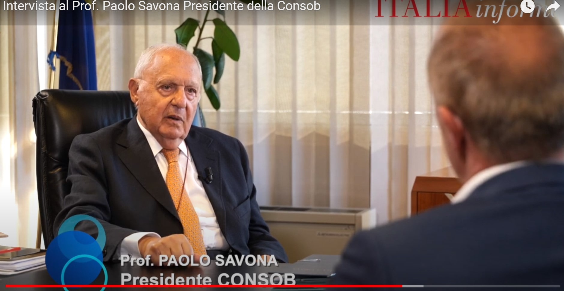 Ecco il video dell’intervista esclusiva al Prof. Paolo Savona, Presidente Consob Un momento dell'intervista di Giuseppe Castellini al Prof. Paolo Savona