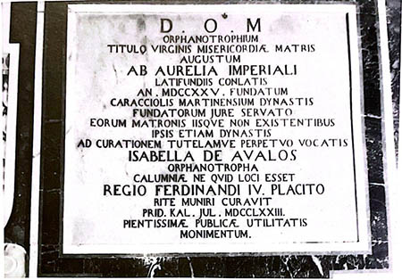 Lastra commemorativa della fondazione del Conservatorio 