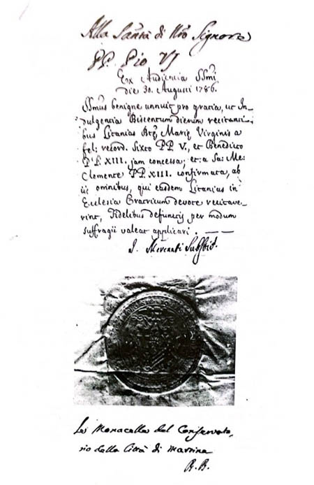 Missiva a Pio VI, 1786