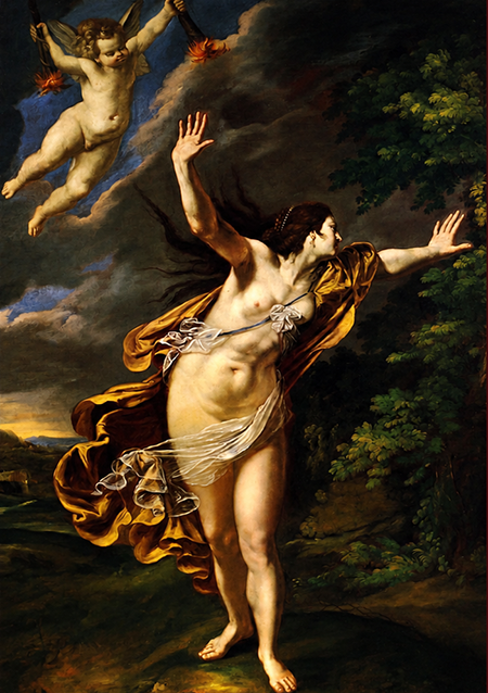 fuga-della-dea-tra-le-nuvole Artemisia Gentileschi, Aurora, XVII secolo. Immagine: Wikimedia Commons. Opera di pubblico dominio