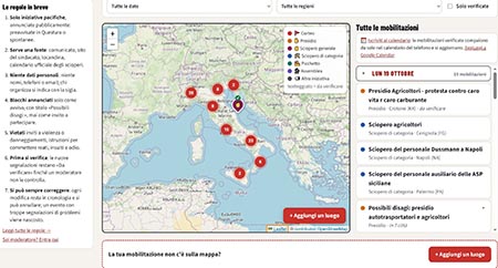 Mappa delle manifestazioni in Italia